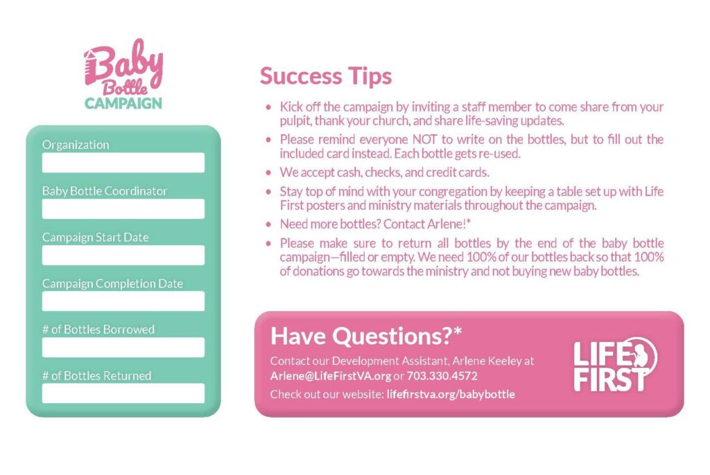 information regarding success and FAQs for the baby bottle campaign